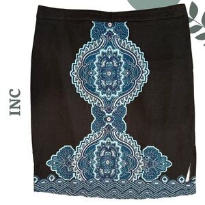 International Concepts Pencil Skirt with Boho Mandala Design Black Blue Size 14